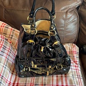 IMAN Black large handbag, patten leather.